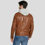 Men's Brown Hooded Lambskin Leather Jacket - Image 2