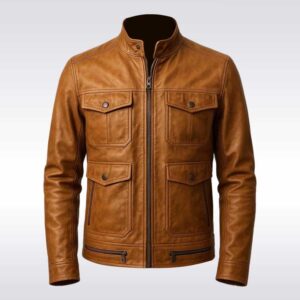 Men?s Brown Lambskin Leather Biker Jacket