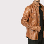 Men's Brown Lambskin Leather Biker Shirt - Image 4