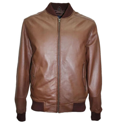 Men's Brown Fashion Real Lambskin Leather Bomber Jacket