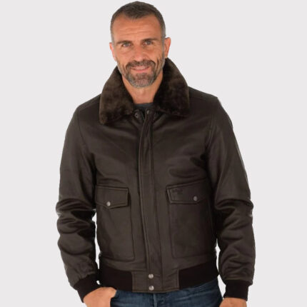 Men's Brown Lambskin Leather Bomber Jacket
