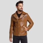 Men's Brown Perfecto Motorcycle Biker Leather Jacket - Image 5