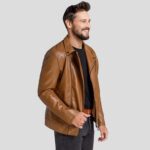 Men's Brown Perfecto Motorcycle Biker Leather Jacket - Image 2