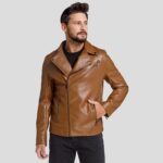 Men's Brown Perfecto Motorcycle Biker Leather Jacket - Image 3