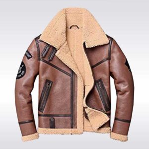 Men?s Brown Shearling Aviator Leather Bomber Jacket