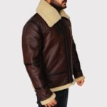 Men's Brown Shearling B3 Bomber Jacket - Image 3