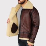 Men's Brown Shearling B3 Bomber Jacket - Image 4
