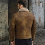 Men's Brown Shearling B3 Bomber Motorcycle Jacket - Image 4