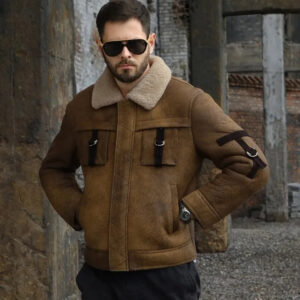 Men's Brown Shearling B3 Bomber Motorcycle Jacket