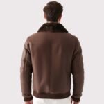 Stylish Men's Brown Shearling Bomber Jacket - Image 2