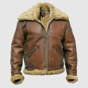 Men's Brown Shearling Fur Aviator Leather Jacket