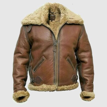 Men's Brown Shearling Fur Aviator Leather Jacket