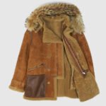 Men's Brown Shearling Parka Jacket - Image 2