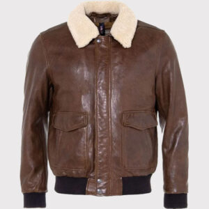 Stylish Men's Brown Sheepskin Leather Aviator Jacket