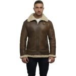 Men's Brown Sheepskin Flying Jacket - Image 4