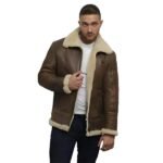 Men's Brown Sheepskin Flying Jacket - Image 3