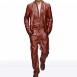 Men’s Brown Sheepskin Leather Jumpsuit with Blazer
