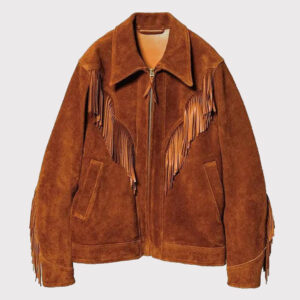 Brown Suede Leather Western Cowboy Fringe Jacket for Men
