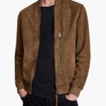 Men's Suede Real Leather Bomber Jacket In Brown - Image 2