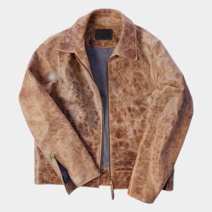 Men's Brown Vintage Distressed Real Leather Two Pocket Jacket