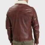 Men's Brown Washed Lambskin Leather Jacket with Faux Fur Collar - Image 2