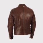 Men’s Brown Waxed Leather Biker Jacket - Image 3