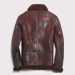 Men's Burgundy B-3 Bomber Sheepskin Motorcycle Jacket - Image 2