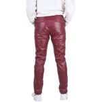 Men’s Burgundy Leather Trousers with Back Flap Pockets - Image 5