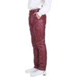 Men’s Burgundy Leather Trousers with Back Flap Pockets - Image 4