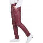 Men’s Burgundy Leather Trousers with Back Flap Pockets - Image 3