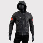 Men's Café Racer Motorcycle Black Leather Jacket with Removable Hood