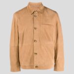 Men's Caramel Brown Suede Leather Shirt - Image 4