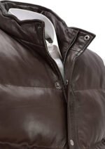 Men's Chocolate Brown Puffer Leather Vest - Image 5