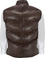 Men's Chocolate Brown Puffer Leather Vest - Image 2