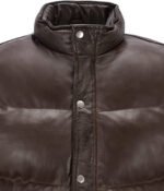 Men's Chocolate Brown Puffer Leather Vest - Image 4