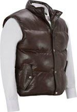 Men's Chocolate Brown Puffer Leather Vest - Image 3