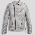 Men's Chrome White Waxed Biker Leather Motorcycle Jacket