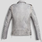 Men's Chrome White Waxed Biker Leather Motorcycle Jacket - Image 2