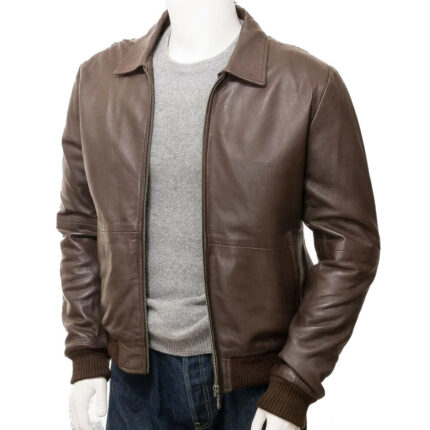 Men's Classic Soft Lambskin Leather Bomber Jacket