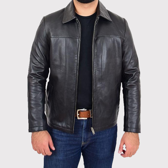 mens-classic-relaxed-fit-leather-box-jacket Men's Classic Relaxed Fit Real Leather Box Jacket - Image 1