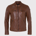 Men's Cognac Fashion Leather Jacket - Image 2