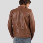 Men's Cognac Genuine Sheep Leather Biker Jacket - Image 3