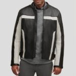 Men's Genuine Leather Color Blocked Biker Jacket