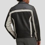 Men's Genuine Leather Color Blocked Biker Jacket - Image 2