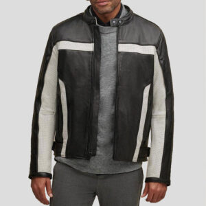 Men's Genuine Leather Color Blocked Biker Jacket