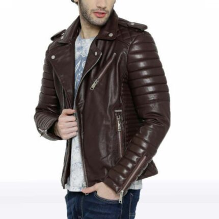 Men’s Slim Fit Dark Brown Lambskin Leather Jacket