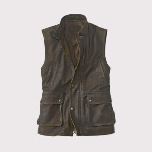 Dark Brown Munitions Leather Vest for Men