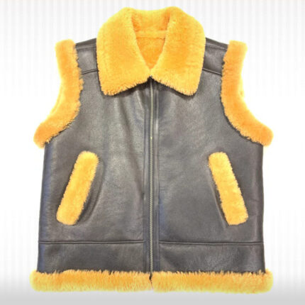 Men's Dark Brown Sheepskin Leather Whiskey Fur Shearling Vest