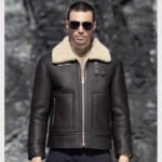 Men's Dark Brown Sheepskin Leather Shearling Motorcycle Jacket - Image 3