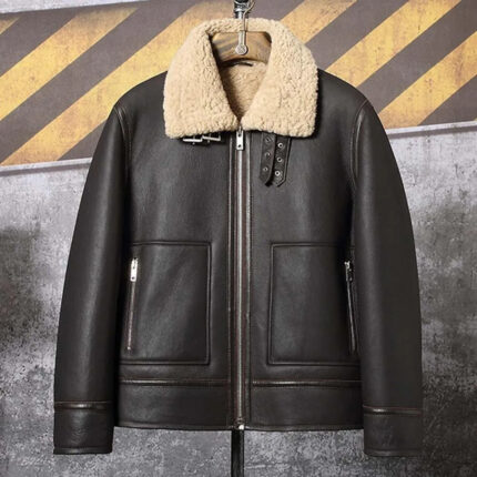 Men's Dark Brown Sheepskin Leather Shearling Motorcycle Jacket